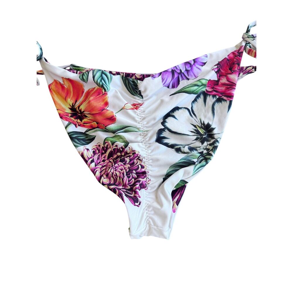 Agua Bendita Floral Embroidered Bikini Set Size L Triangle Tie Side Swimsuit - Picture 10 of 14